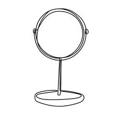 Small makeup mirror in circle frame one line art