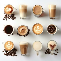 Different Types of Coffee Drinks - obrazy, fototapety, plakaty