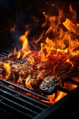 Grilled meat on fire