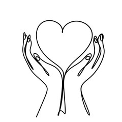 Hand holding heart one line 
