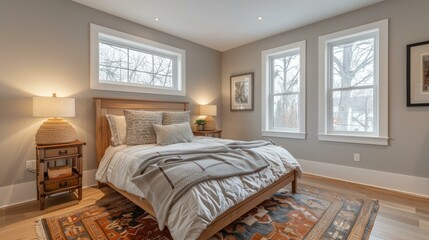 Cozy Traditional Bedroom With Hardwood Floors And Windows