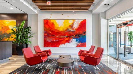 High-energy work environment captured through abstract art and modern design principles