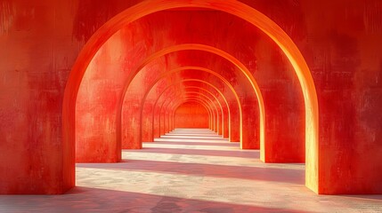 Obraz premium Futuristic empty hallway with red arches