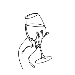Hand holding a wine glass one line art