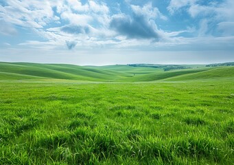 Fototapeta premium Green rolling hills under a blue sky with white clouds