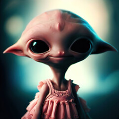 cute alien girl with big eyes in cartoon character dress, Ai generated