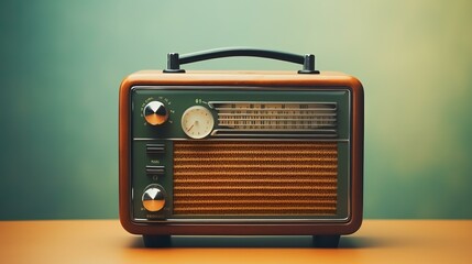 Retro styled image of a vintage green and brown radio