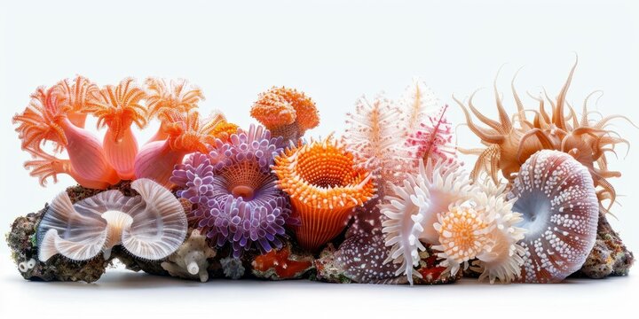 A variety of anemones and corals