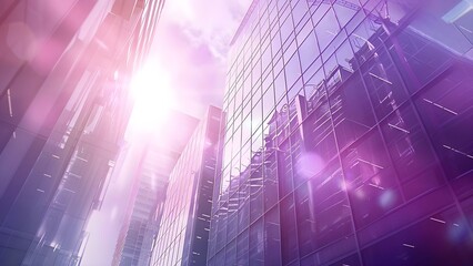 Cluster of skyscrapers with glass facades reflecting sunlight at a construction site. Concept Urban Architecture, Glass Facades, Reflections, Skyscrapers, Construction Site