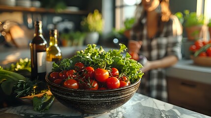 Vibrant Greens and Ripe Tomatoes in Domestic Scene