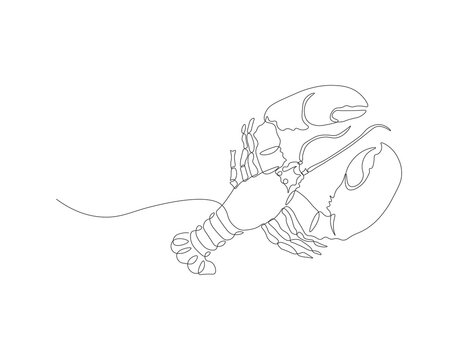 recommend clip art: Continuous line drawing of lobster crayfish. One line of lobster crayfish. Marine animal concept continuous line art. Editable outline.