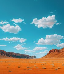 Naklejka premium A vast desert landscape with red rocks and blue sky