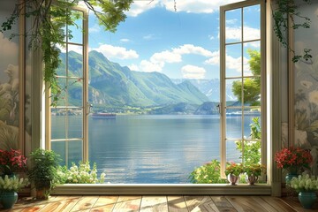 Fototapeta premium The beautiful scenery outside the window