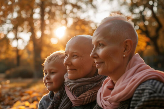 three generations of strong women, supporting each other through cancer disease
