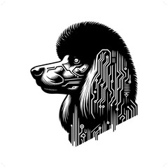 dog; Poodle silhouette in animal cyberpunk, modern futuristic illustration