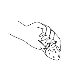 Holding strawberry with two fingers one  line art
