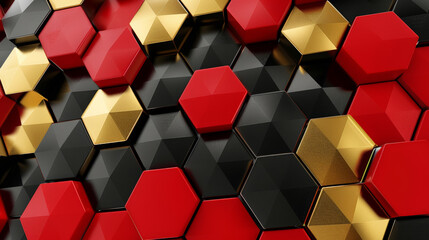 red, gold and black abstract hexagon background