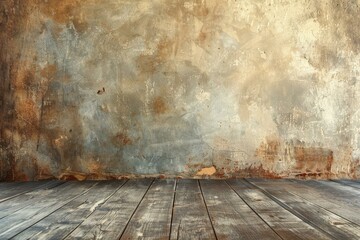 Old grunge wall with wooden floor