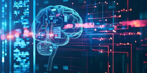 Fototapeta premium A computer-generated representation of a human brain, showcasing intricate neural networks and structures