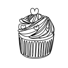 Cupcake with heart one line art