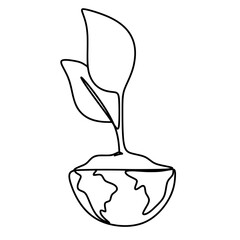 Plant growing on earth one line art