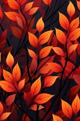 Fototapeta premium Autumn vermillion prints, deep fiery hues, repeating seamless pattern for warm, inviting greeting cards , vector and illustrations