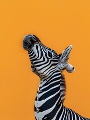 Surreal Zebra Dab Unconventional Wildlife Pose on Vivid Ochre Background