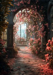 fantasy pink flower archway