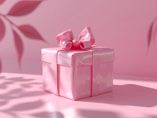 a pink gift box with a bow