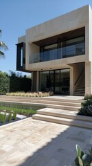 Modern Minimalist Home Exterior Design with Steps to Entrance