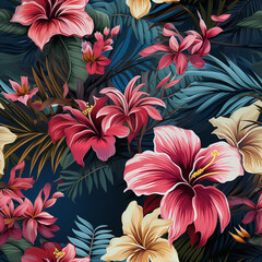 Beautiful vintage floral pattern background. Landscape with palm trees