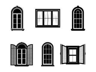 set of window silhouettes on isolated background