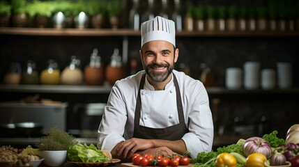 Portrait of a happy chef in a commercial kitchen