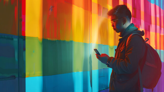 Raised rainbow fist of a woman for PRIDE month and the LGBTQIA+ movement. Pride day for sexuality freedom, love diversity celebration and the fight for human rights