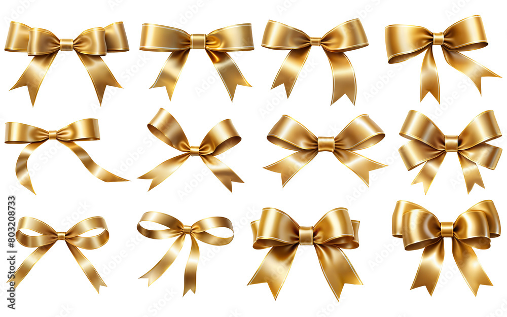 Canvas Prints set of golden ribbon bows on a transparent background