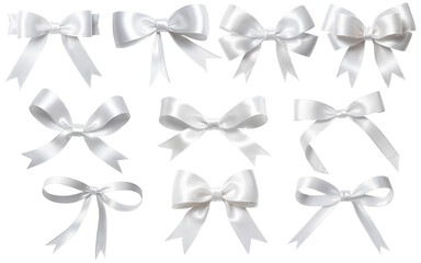 set of white ribbon bows on a transparent background