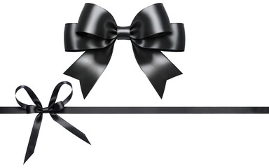 set of black ribbon bows on a transparent background