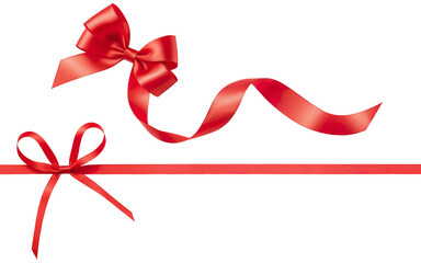 set of red ribbon bows on a transparent background
