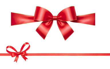 set of red ribbon bows on a transparent background