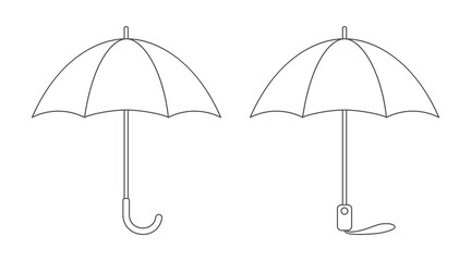 Two umbrellas with different handles. Black and white card for coloring.