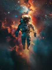 Fototapeta premium Astronaut in spacesuit floating in the vastness of space