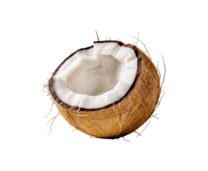 Fresh Coconut slice with open isolated transparent background Ai generative.
