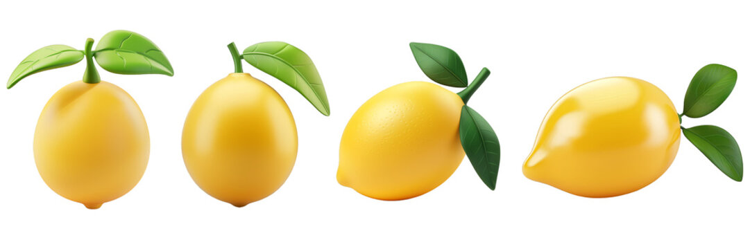 PNG lemon 3d icons and objects collection, in cartoon style minimal on transparent, white background, isolate
