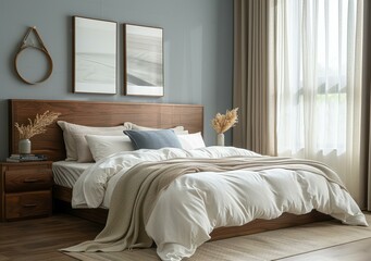 Wood and white minimalist bedroom interior design