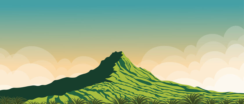 Tropical island background, background for website, volcano, Hawaii, horizontal banner