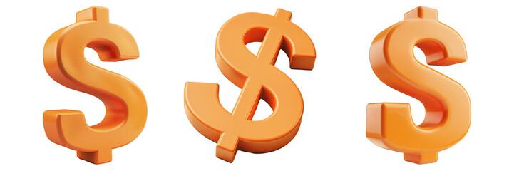 PNG dollar sign 3d icons and objects collection, in cartoon style minimal on transparent, white background, isolate