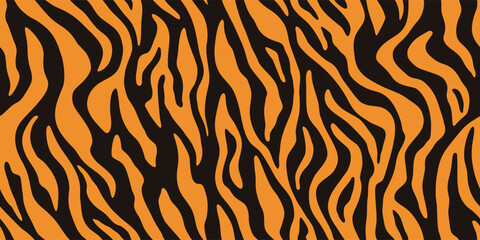 Tiger stripes pattern, animal skin, line background. Vector seamless texture