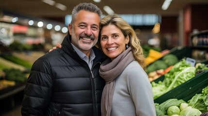Fototapeta premium Happy couple shopping for groceries together