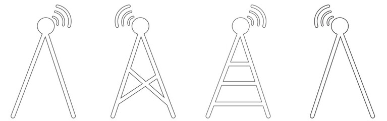 Antenna icon set. Radio antenna icon. Radio tower icons. Communication towers collection. Transmitter receiver wireless signal icons. Vector