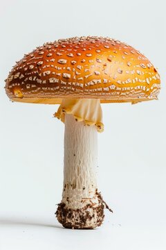 Close-up photo of a large red mushroom with white spots